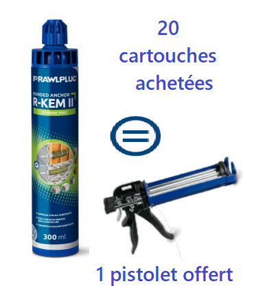CARTOUCHE DE SCELLEMENT CHIMIQUE R/KEM/II TON GRIS 300ML + 2 EMBOUTS MELANGEUR